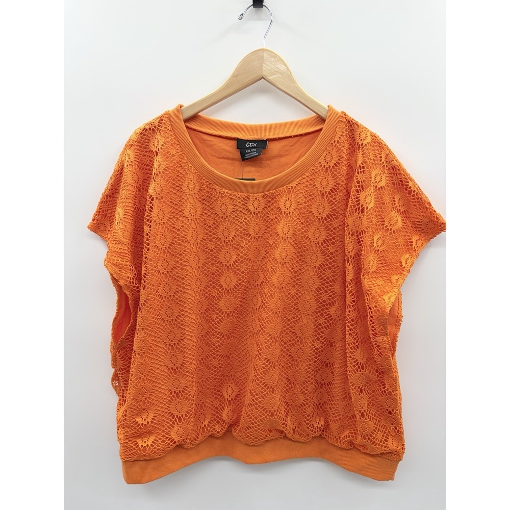 CCX by City Chic Womens Plus Size XXL/24 Short Sleeve Roller Crochet Top 2591